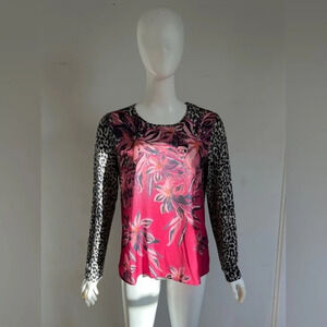 Gerry Weber women long sleeve shirt top blouse size US 8 Leopard Floral Print